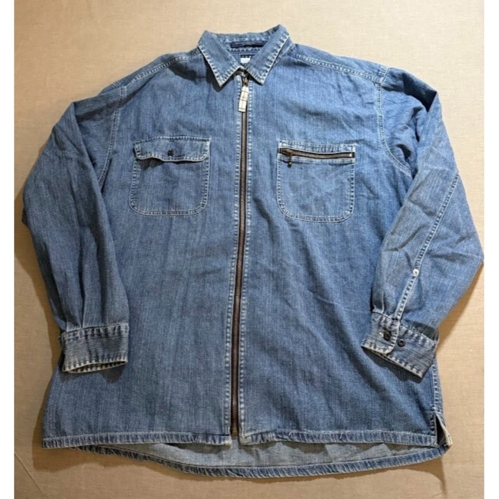 Vintage Tommy Hilfiger Jacket Adult M Zip Blue Denim Pocket Long Sleeve Mens.